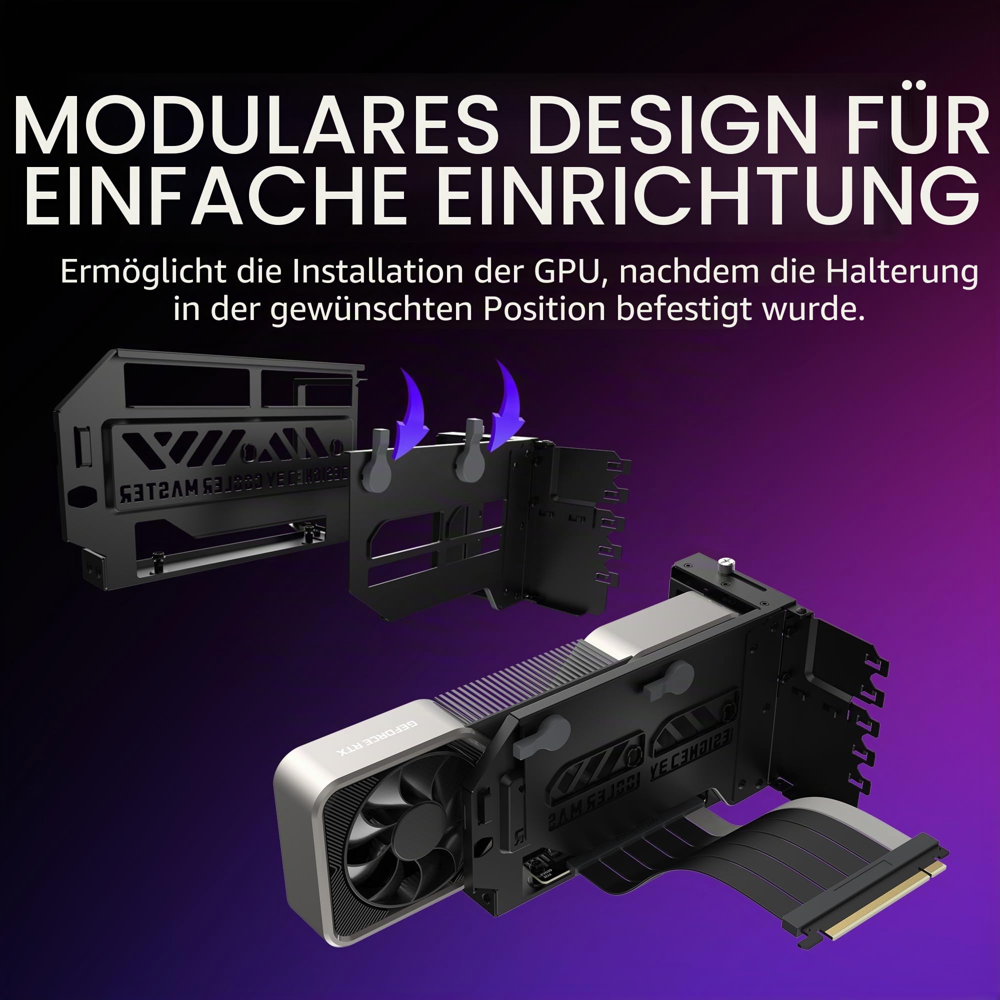 Cooler Master MasterAccessory Vertikales GPU-Kartenhalter-Kit V3, schwarz, Premium-Riser-Kabel, PCI-E 4,0 x 16-165 mm, PCIe 3.0 kompatibel, verstellbare Länge für E-ATX|ATX|Micro-ATX-Gehäuse