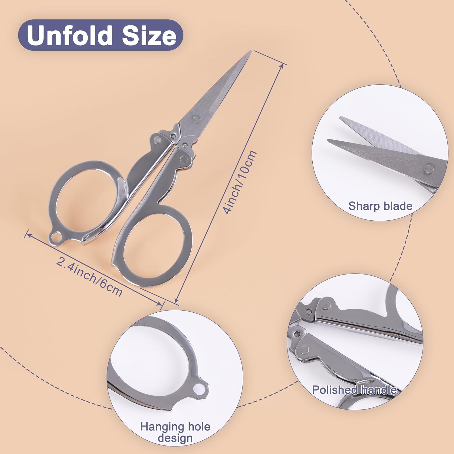 TaShow 6 Pcs Folding Scissors Travel, Stainless Steel Foldable Scissors Mini, Safe Portable Scissors, Pocket Scissors for Home, Travel, Office, Craft, Camping, Outdoor, Silver