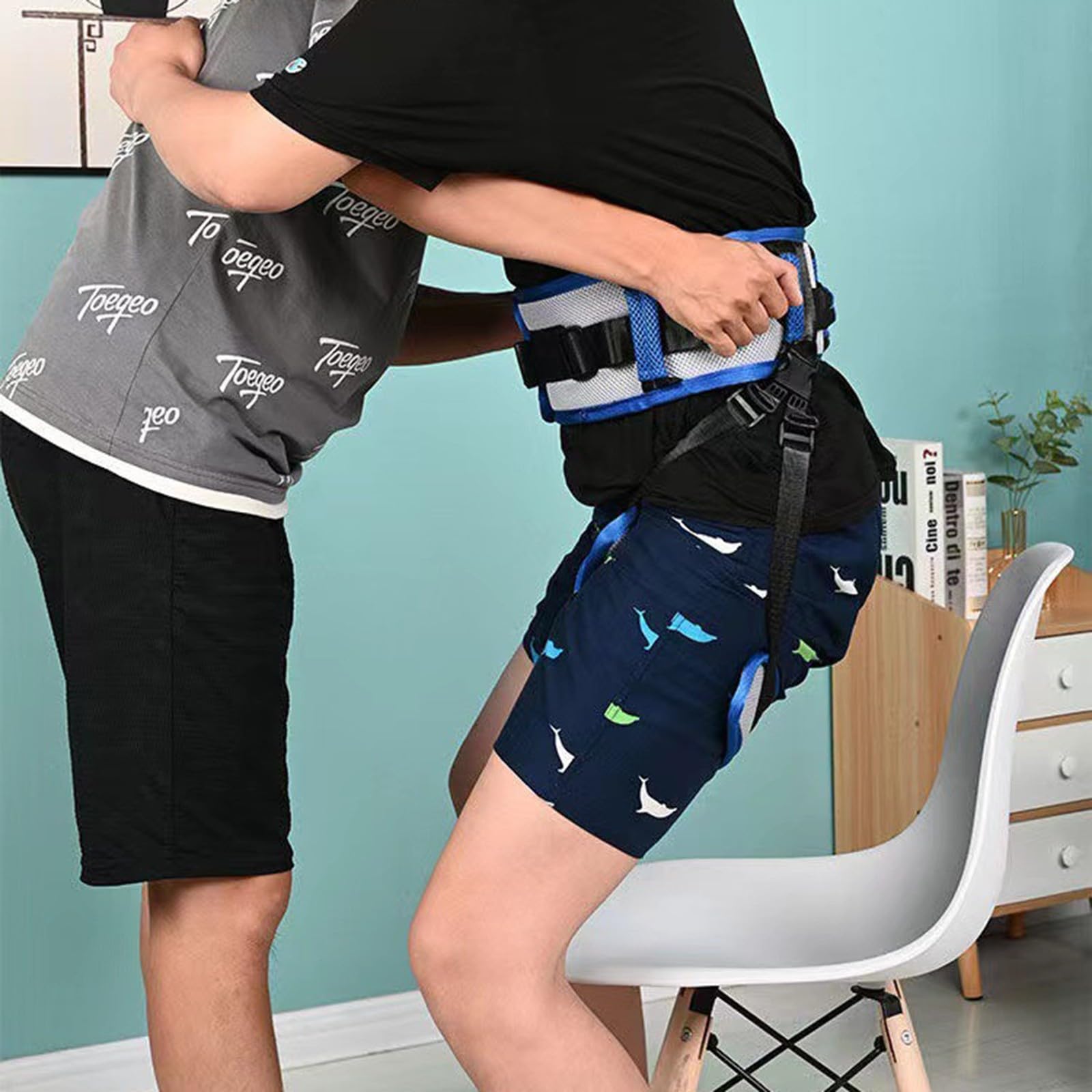 NICHOY Cinturón de Transferencia con Trabillas para Las piernas, 10 Asas Acolchadas, cinturón de Marcha médica,para Ancianos,Mayores, con Correa Auxiliar para el Cuello(A,L-L)