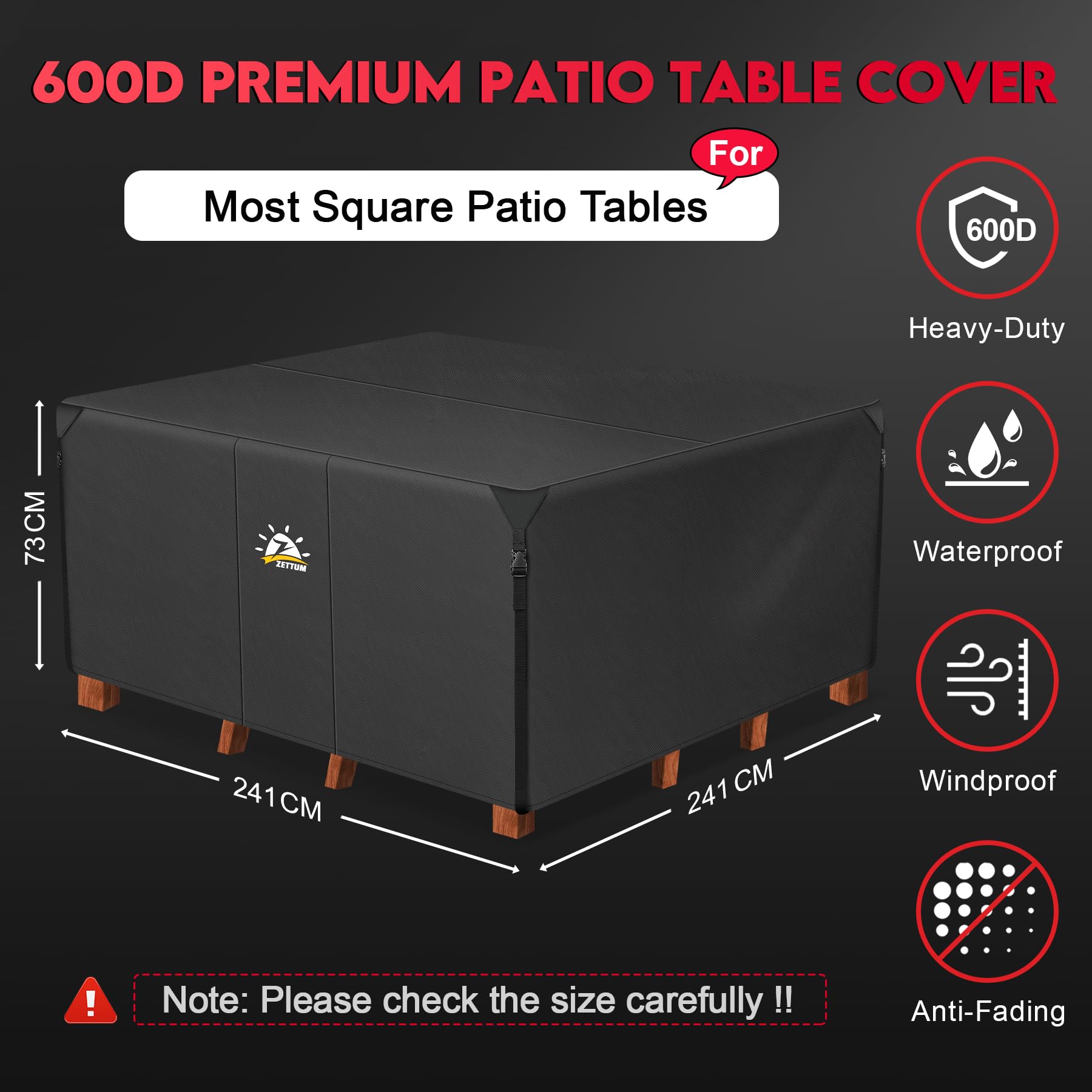 Zettum 235x235x73cm Patio Furniture Covers Waterproof Cube 600D Heavy Duty Anti UV Large Garden Furniture Cover Fit for Patio Rattan Cube Set Covers Durable Oxford Fabric Garden Table Cover - Image 2