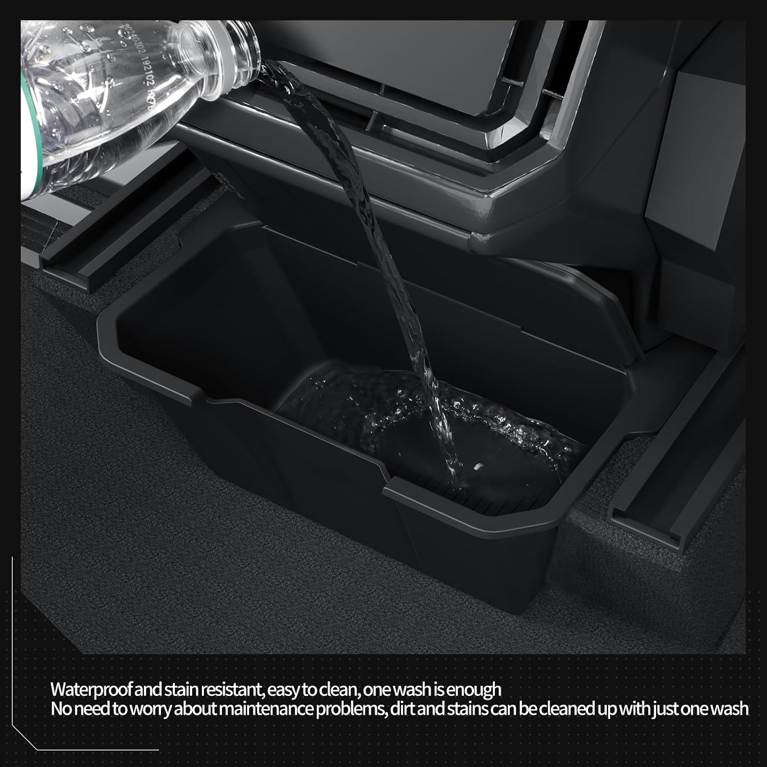 LUCKEASY 2nd Row Floor Storage Bin For Tesla Cybertruck 2024 2025 2026 Rear Center Backseat Storage Box ABS With TPE Lid For Cybertruck Accessories Black