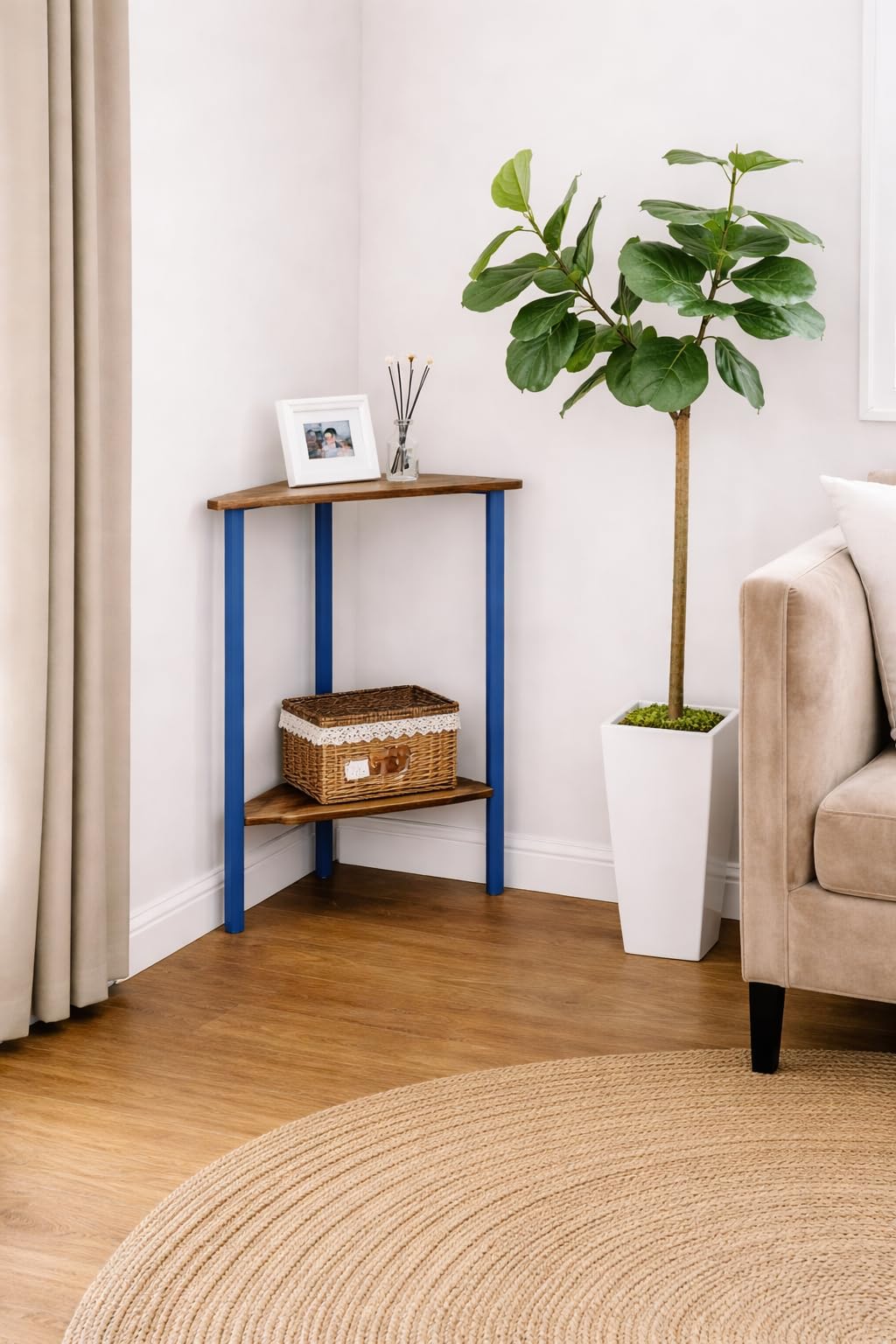 582133 Decorative Triangle Corner Table for Small Spaces - Corner Tables for Living Room - Triangle End Table - Corner Nightstand - Corner Side Table - Corner Side Table - Blue-image-1