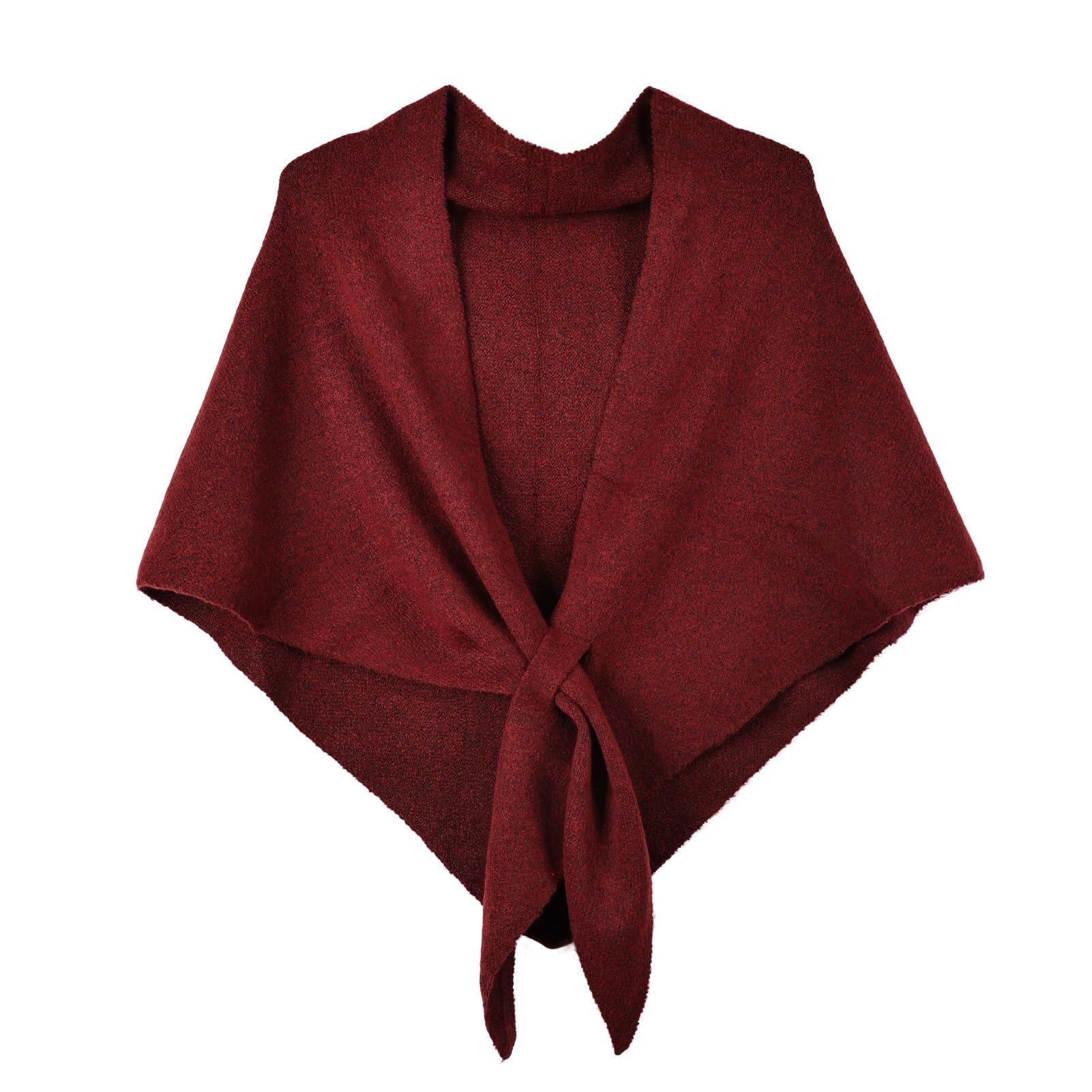 MAGAUSVZVK Women's pure triangle shawl scarf, openwork knit cardigan cape(Burgundy)