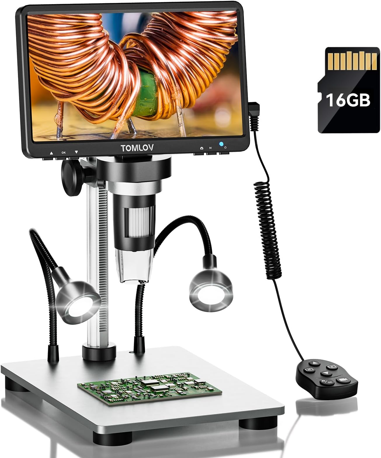 Microware 7" LCD Digital Microscope 1200X Magnification, 1080P Video Microscope with Metal Stand, 12MP Ultra-Precise Focusing, PC View, Windows/Mac OS Compatible, 8 Adjustable Lights