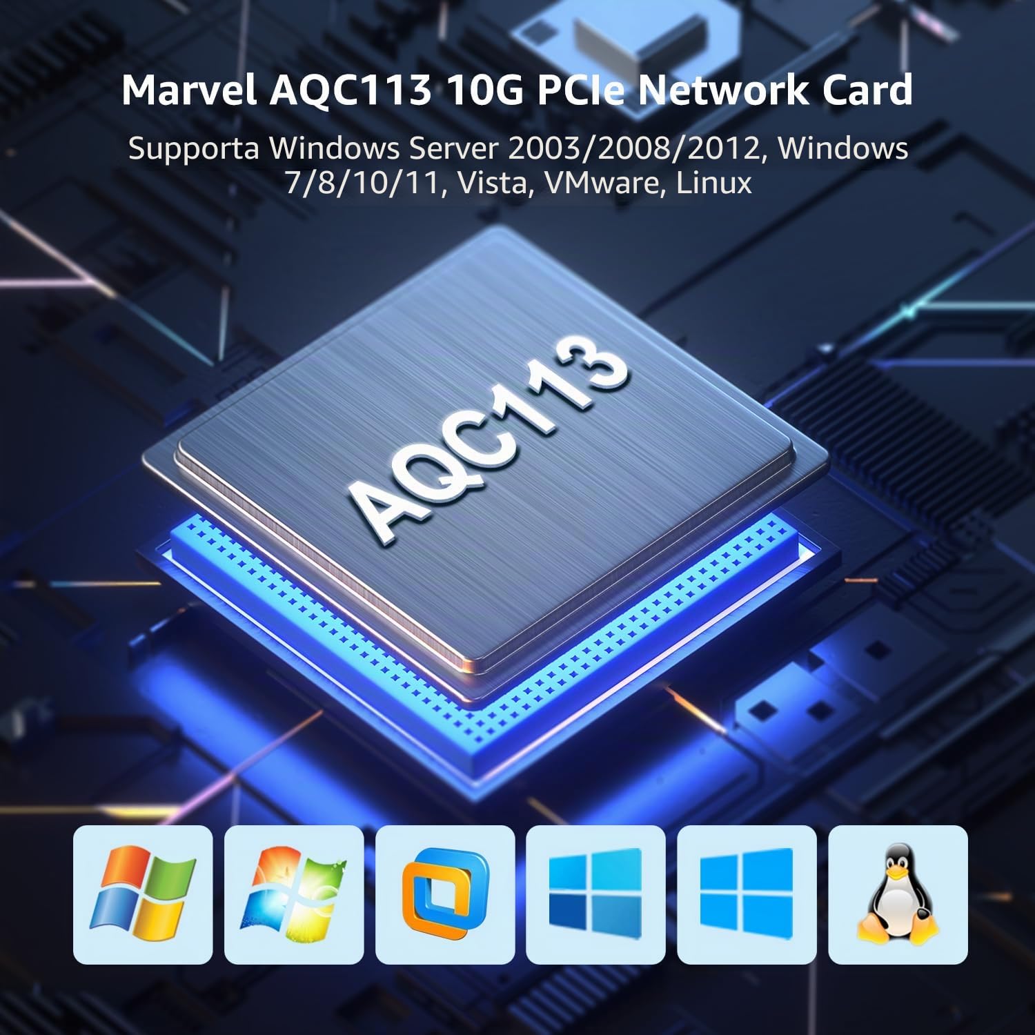 Scheda di rete PCI-e4.0 X1 10Gbe, controller Marvell AQC113, NIC con porta RJ45 Base-T 10G, scheda Ethernet GiGaPlus 100/1000/2500/10000Mbps, adattatore Ethernet 10Gb supporta Windows10/11