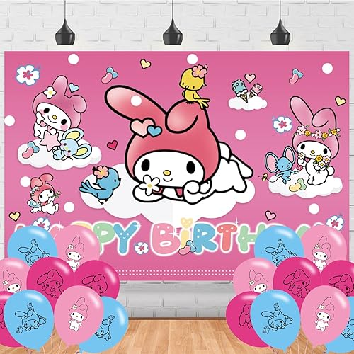My Melody - Fondo y decoración para fiesta de cumpleaños, cartel de feliz cumpleaños con temática rosa, 5 x 3 pies