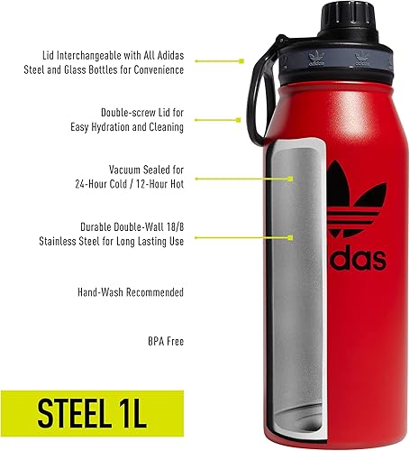 Miniatura 2 de adidas Originals Botella de agua de metal de 1 litro (32 onzas), calientefría, de doble pared, aislada, acero inoxidable 188