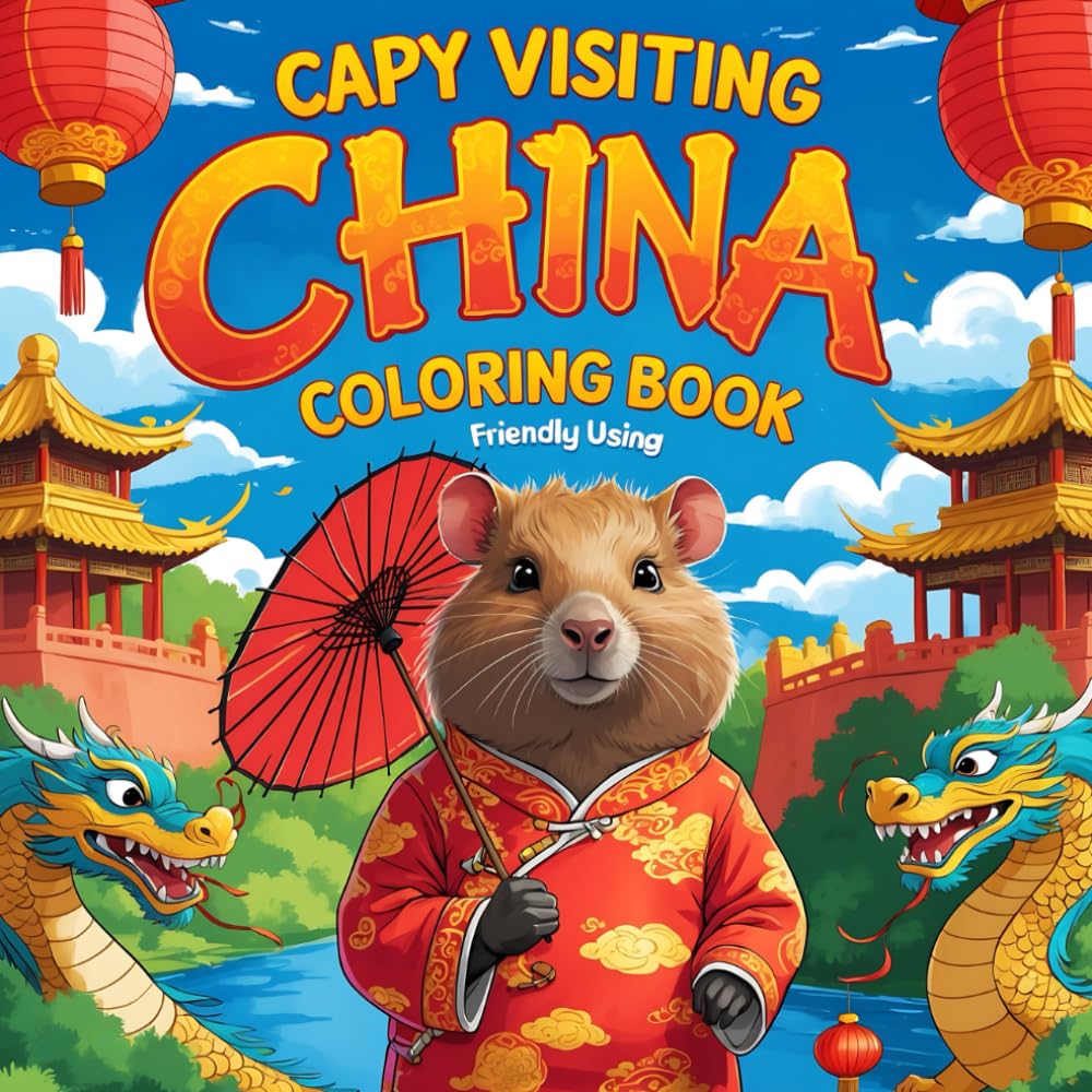 Capy Visiting China Coloring Book: Capybara In CN | 50 Unique Pages In Famous Landmarks & Places | Perfect For all Ages Bold & Easy