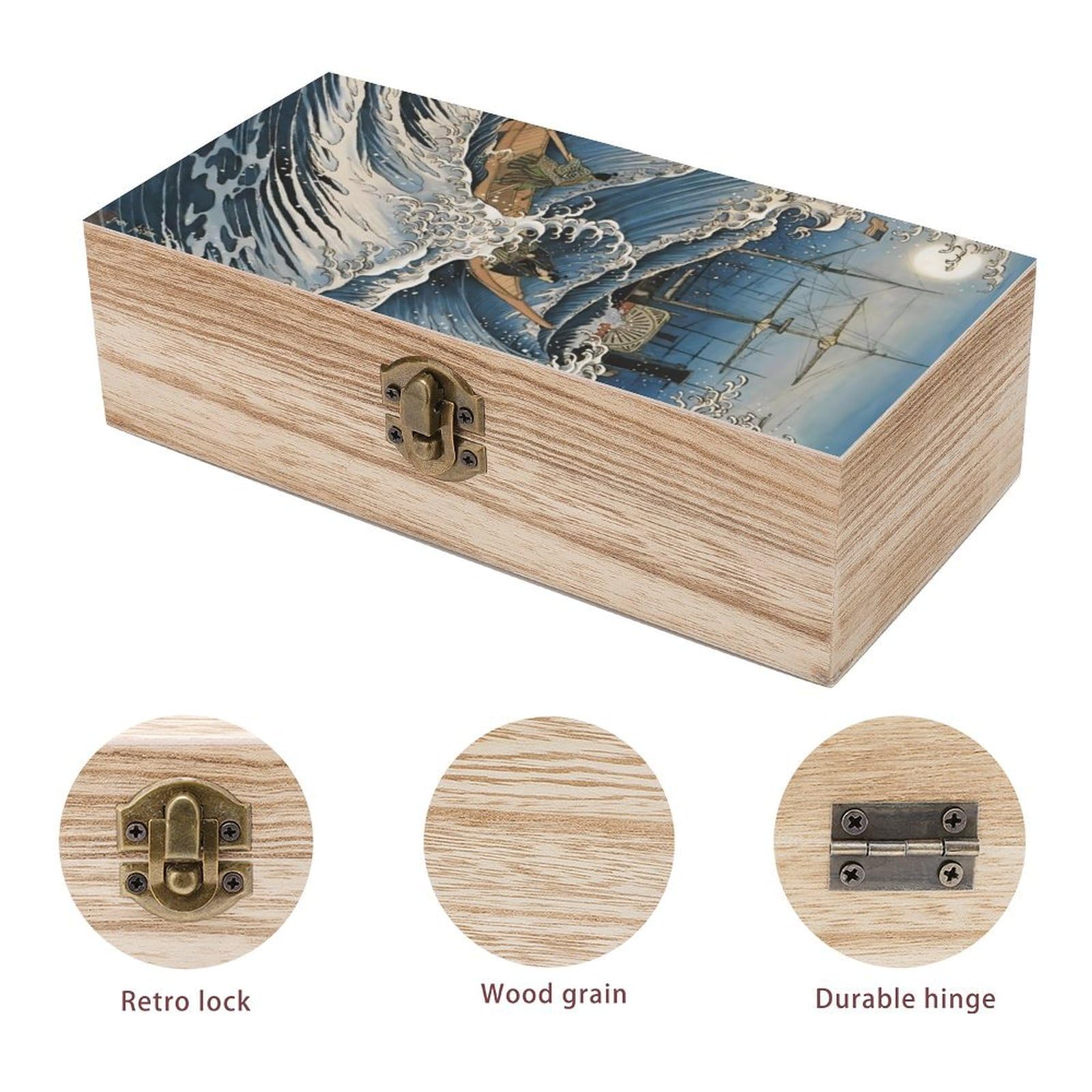 Amazon.co.jp: 木箱 和柄 和風 下田踏海の図 木製収納ボックス