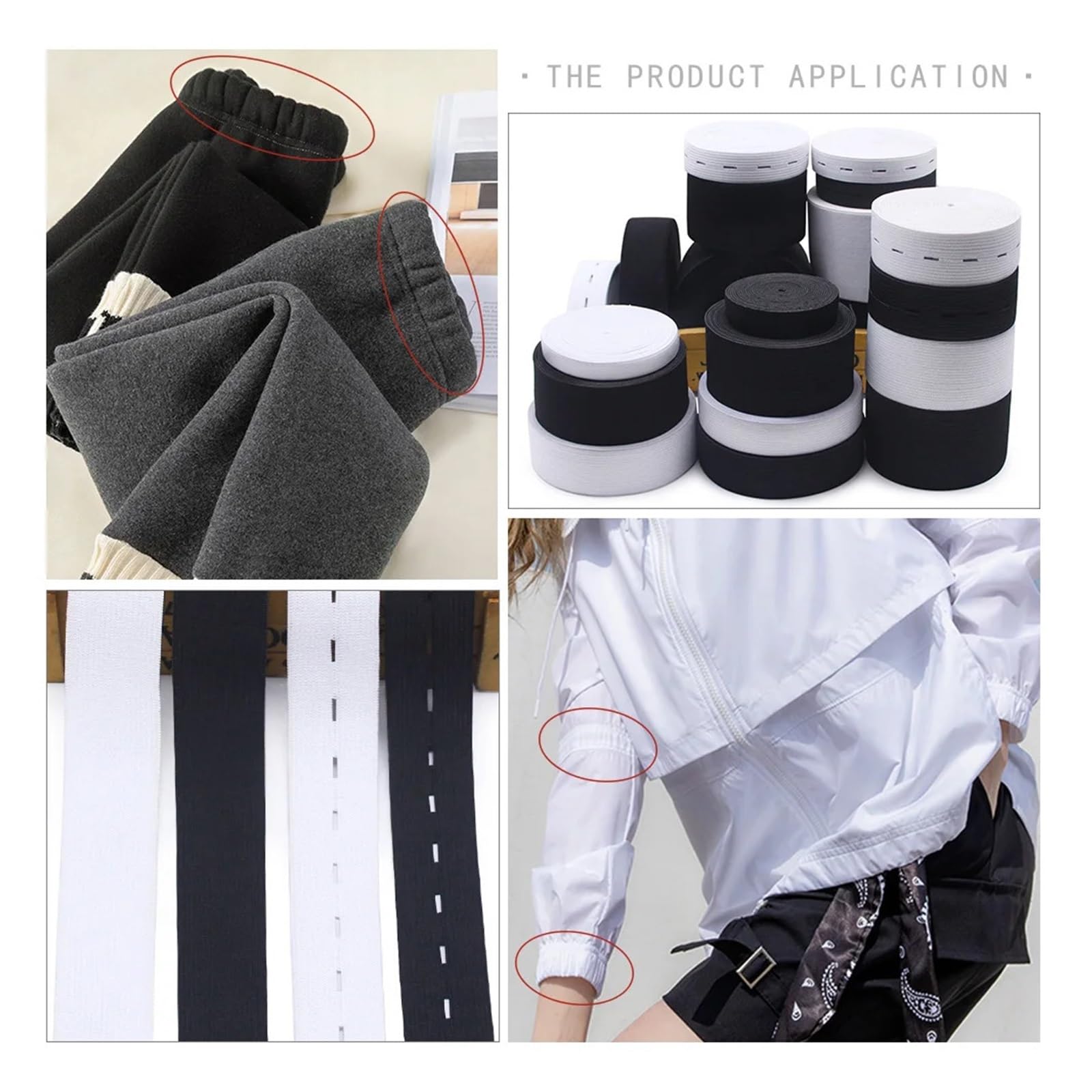 Cinta elástica plana blanca y negra de 8 hilos, cinta de goma for coser ropa, pantalones, accesorios, cinturón elástico, cinta for ropa DIY(Black001,5 Yards,60mm)