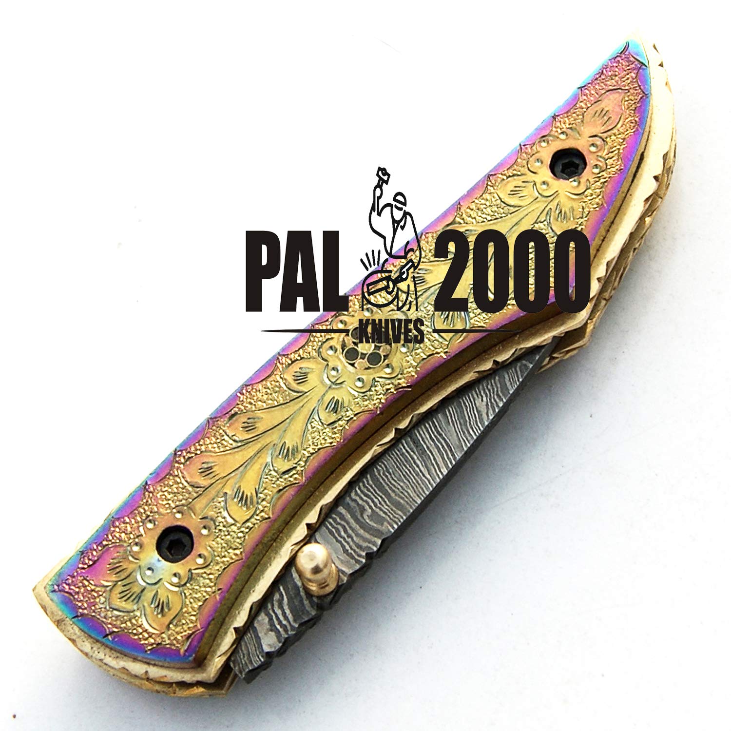 SJRJ 9515 TITANIO cuchillo de hoja de acero de damasco hecho a mano personalizado con funda casa cocina cocinero jardín que acampa herramienta de colección mango pesca y otros cuchillos