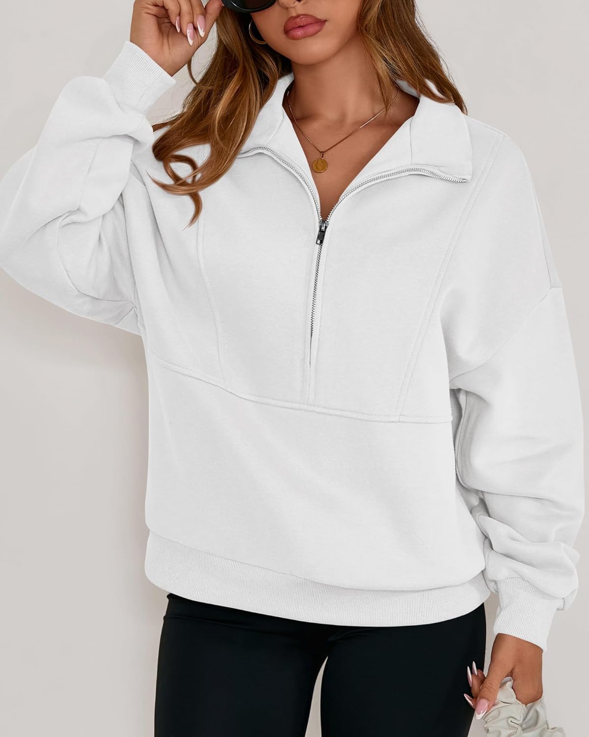 KIRUNDO Sweatshirt for Women 2026 Fall Half Zip Pullover Oversized Fleece Mock Neck Hoodies Fashion Outfits Winter Clothing