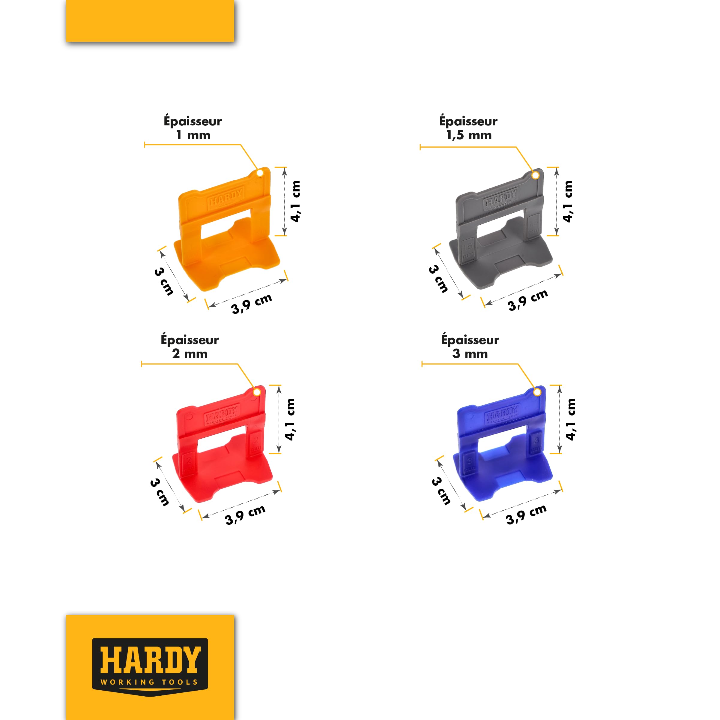 Hardy Working Tools - Système de nivellement pour carrelage 150 pièces, 2 mm - Kit de pose comprenant 50 cales et 100 clips