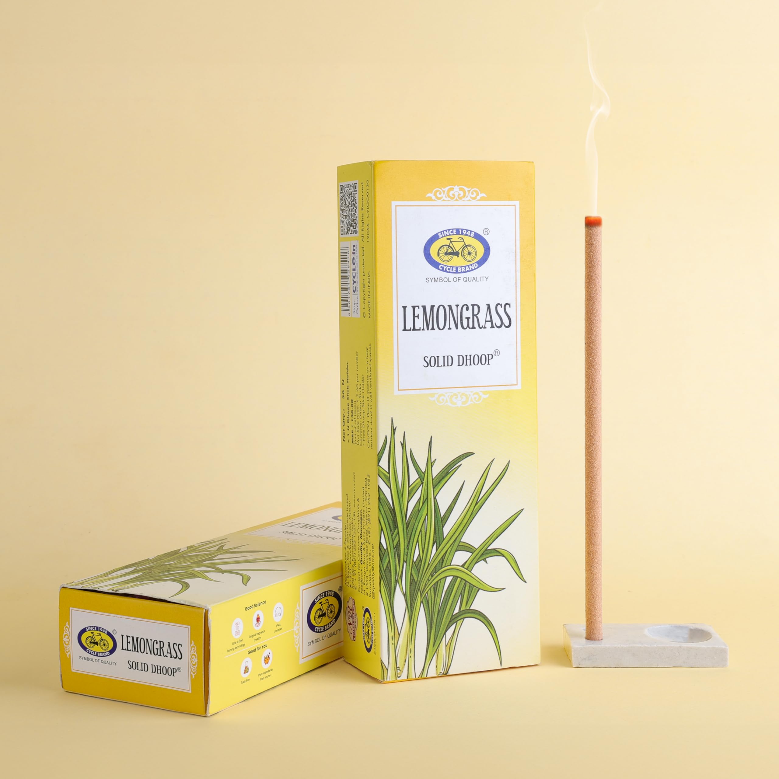 Cycle Lemongrass Bambooless Solid Dhoop – Energizing Fragrance, Long-Lasting, Natural Ingredients (50 Sticks + Holder)-image-4