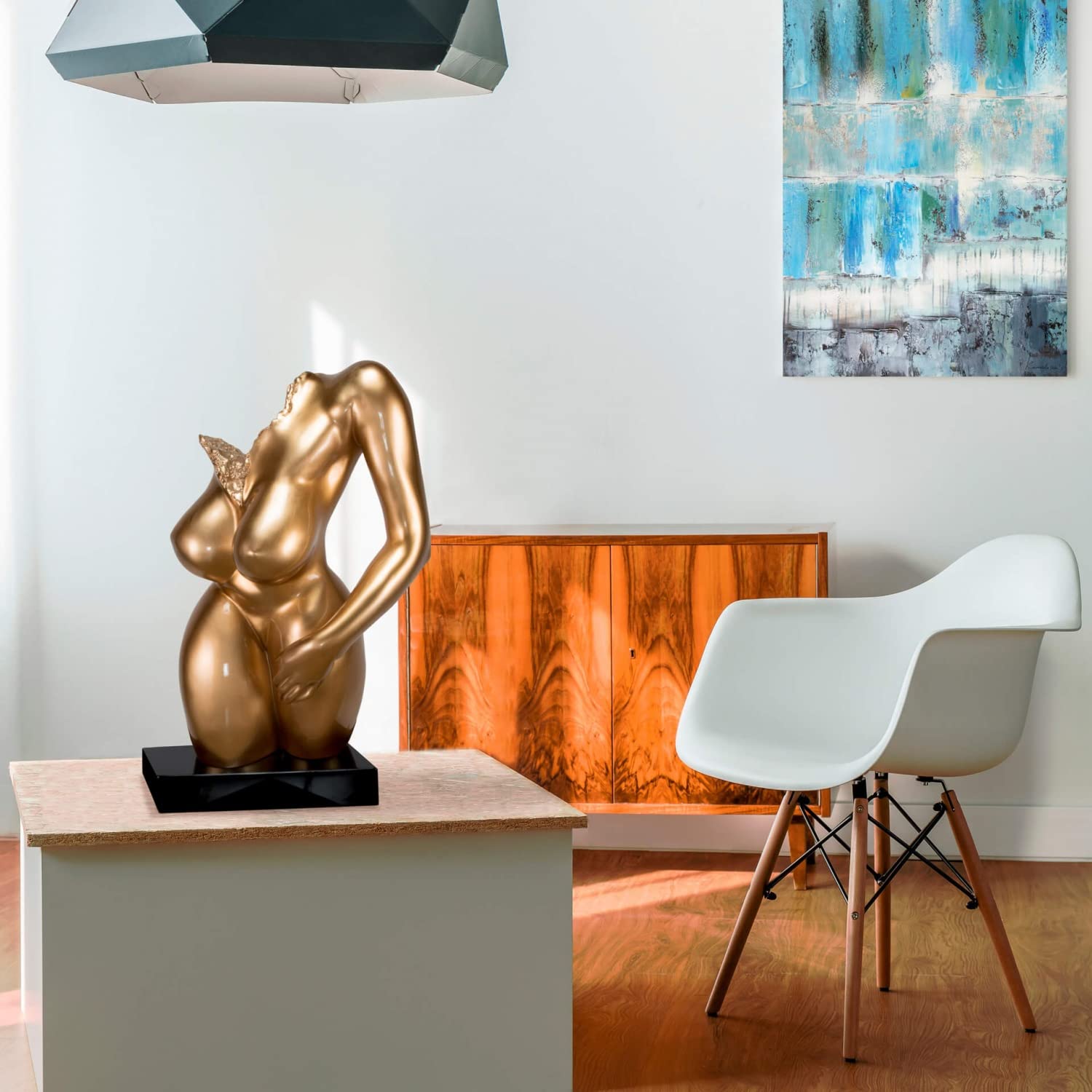 KunstLoft Skulptur modern | 100% HANDGEFERTIGT | 34x60x24cm | Kunststein Statue 'Spiritual Entrance' | Menschen | Gold Schwarz | Deko Figur Wohnzimmer