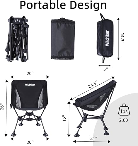 Miniatura 8 de Wildhiker 1 silla de camping con reclinación profunda y respaldo alto y 1 silla portátil plegable compacta con base estable antihundimiento, ligera