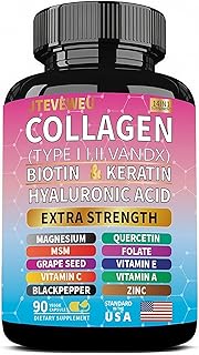 Collagen Supplement - Type I, II, III, V and X - with Biotin, Keratin, Hyaluronic Acid & 13+ Extra Strength Ingredients - （90 Capsules）