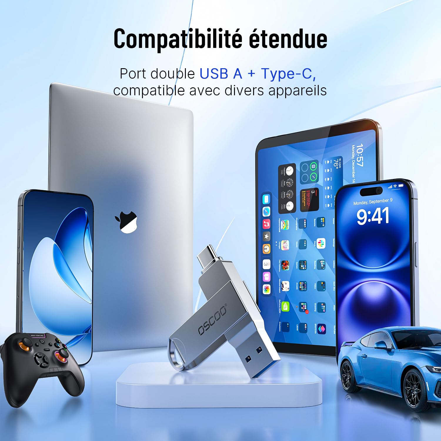 Clé USB 256 Go, USB 3.1 Gen 1 double USB-C et USB-A, clé USB portable pour iPhone 15/16/17, Mac, téléphones Android, tablettes, ordinateurs portables, Mac, Windows - Sauvegarde photo et vidéo