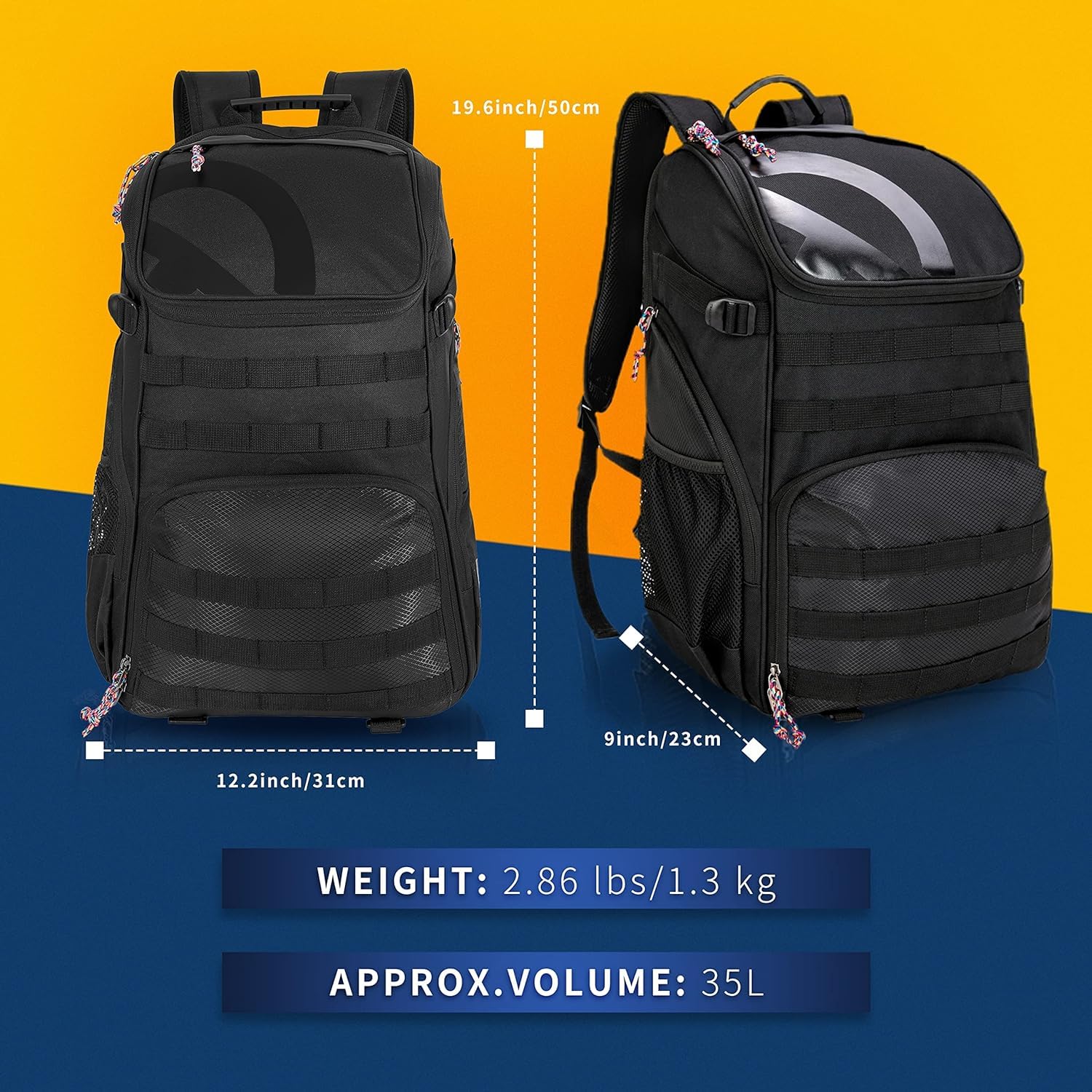 Grande zaino da basket per uomini, donne e bambini, capacità 35 l, con scomparto per palline e borsa per scarpe, adatto per calcio, pallavolo, calcio e altro