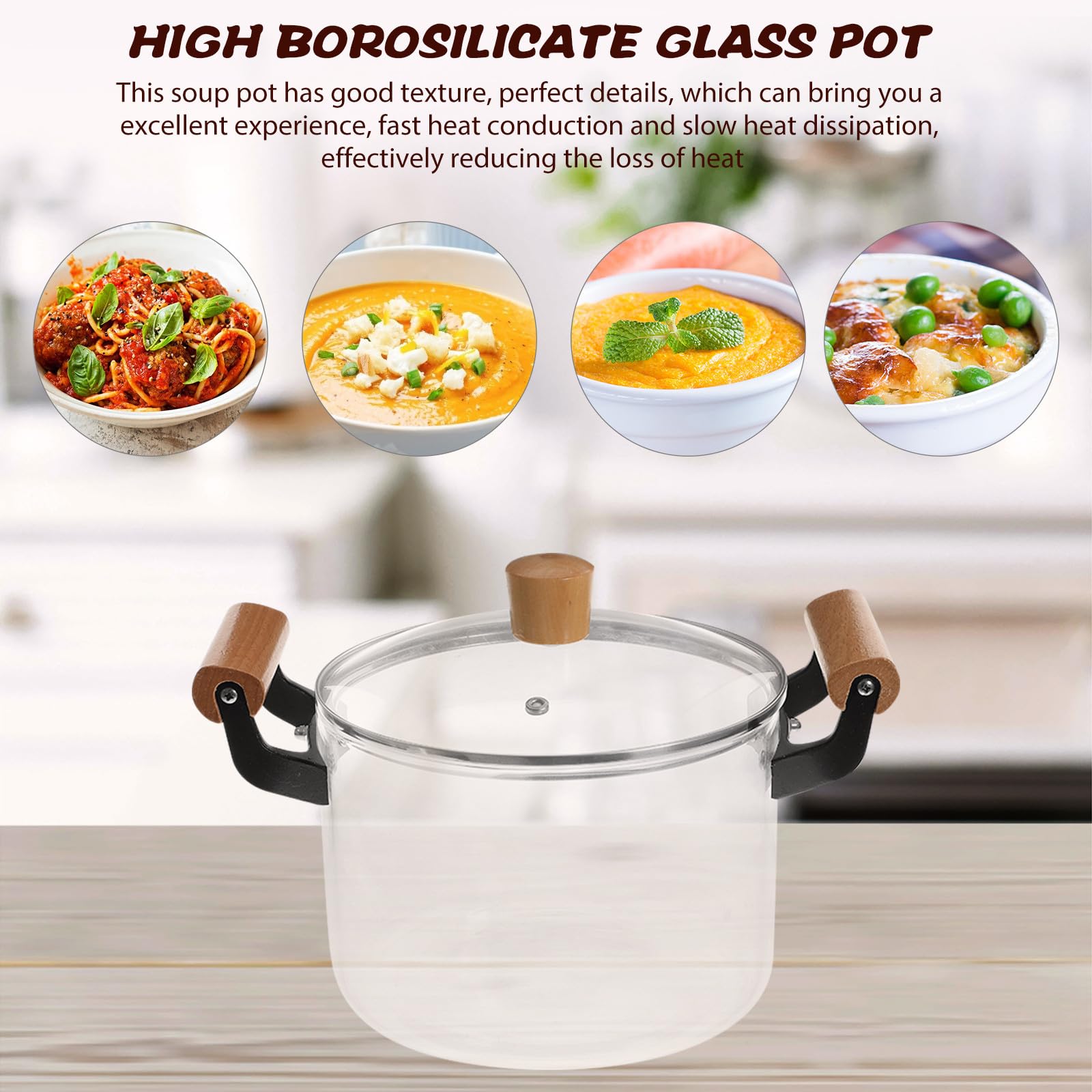 Sosoport Pentola di Vetro Borosilicato 3, 5 con Doppio Manico