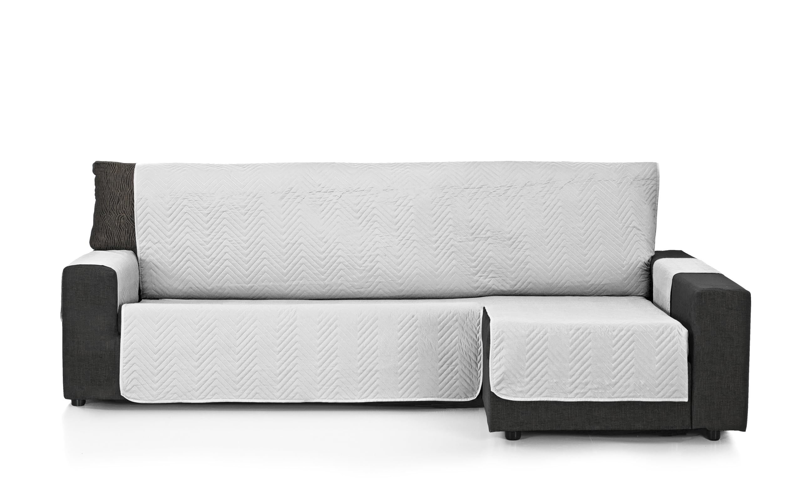 S & T Chaise Longue Sofa Cover 280 Grey – Sofa Chaise Long Arm Cover Right/Left Padded Mont – Anti Dust Mite Sofa Cover, 100% Polyester, Made in Spain