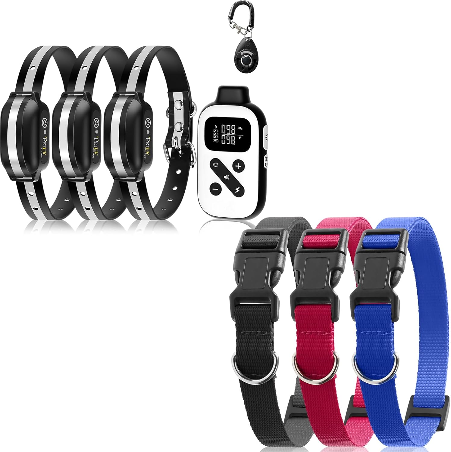 PetJoy 3 Dog Shock Collar for Large Dogs, with Total of 6 Collar Straps