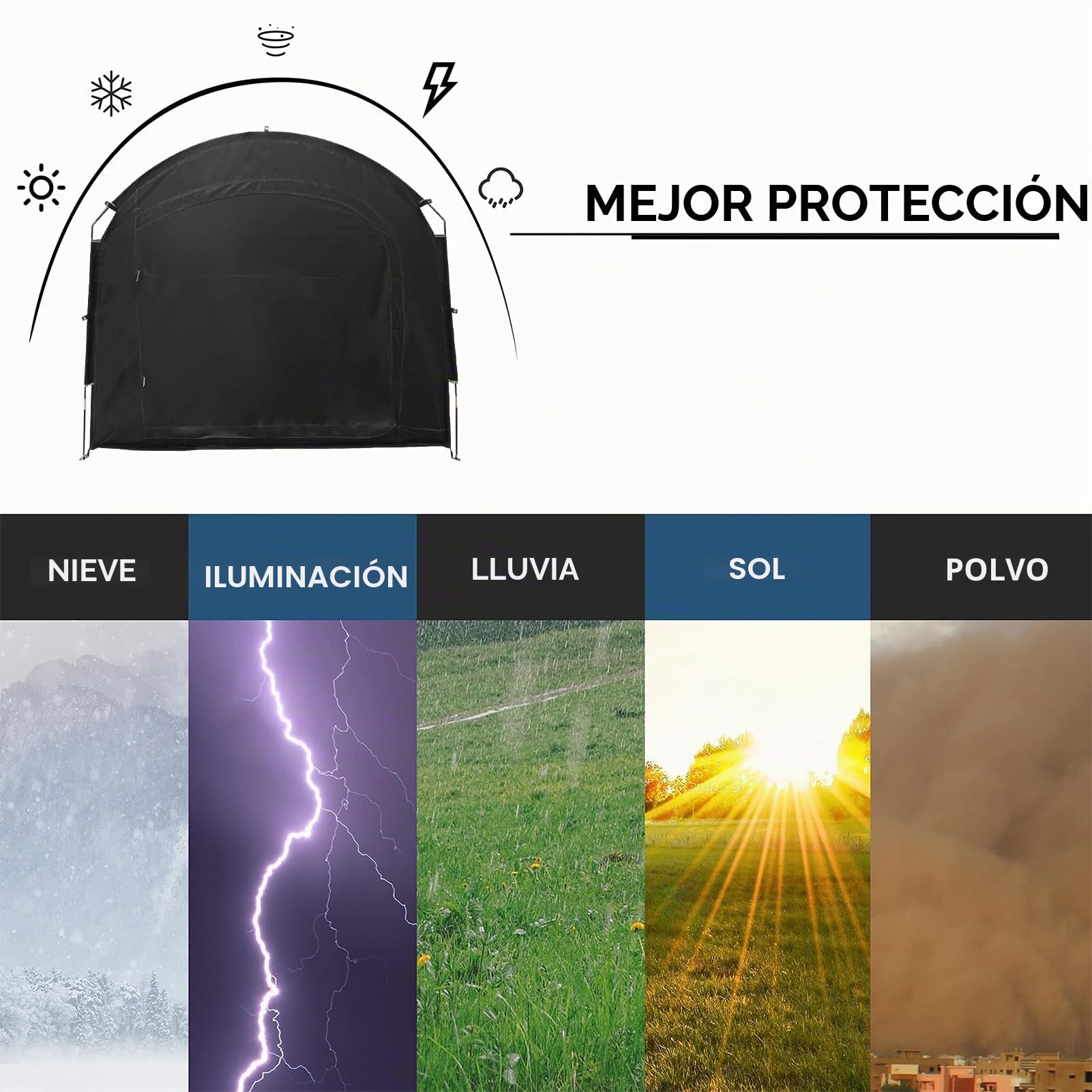 Tienda para Bicicleta Impermeable, Tienda Portátil para Acampar, Tienda Lateral para Bicicleta, Tienda de Jardín para Motos y Bicicletas, Equipo de Jardín, Negro Puro
