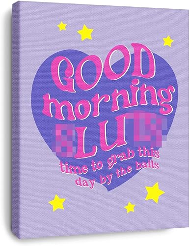 Lienzo decorativo para pared con texto en inglés "Good Morning Time to Grab This Day", lienzo inspirador de preppy morado para universidad, jóvenes,