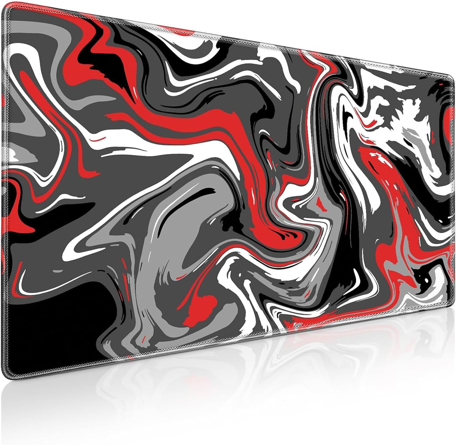 Gaming Mouse Pad XXL Extended Fluid Pattern Mouse Pad 31.5 x 15.7 Inch Large Abstract Big Computer Mouse Mat Desk Pad Non-Slip Rubber Base Stitched Edges for Home Office Red Fluid