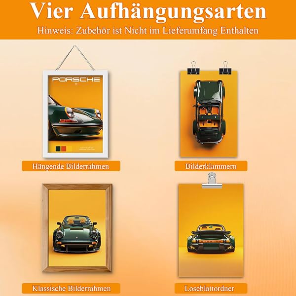 Aurelx 4 Stück Auto Poster Set, Hochwertig Leinwand Wanddekoration, Bilder Schlafzimmer Jungs, 20 x 30 Cm Rennauto Wandkunst für Büro, Wohnzimmer & Wohnzimmer, Auto Geschenke für Männer Autoliebhaber - 4