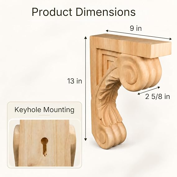 BingLTD - 13 Corbel Rustic Solid Hardwood Bracket - 1 PC (C5-RW-UNF)