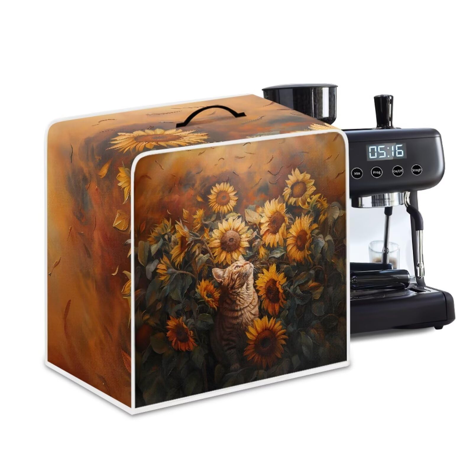Cute Flowers Cat Coffee Maker Cover For Kitchen With Top Handle Waterproof Dust Appliance Cover Suitable For Most Coffee Machine Models