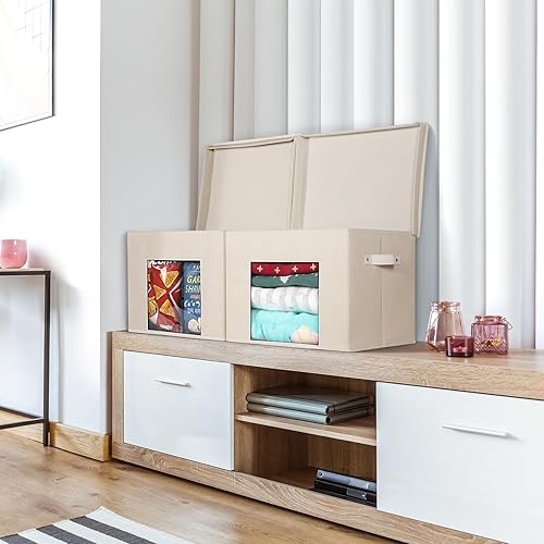 Miniatura 5 de Univivi Cajas de Almacenamiento de Tela Plegables Grandes Contenedores de Almacenamiento con Tapas [Paquete de 4] Cubos de Almacenamiento Plegables