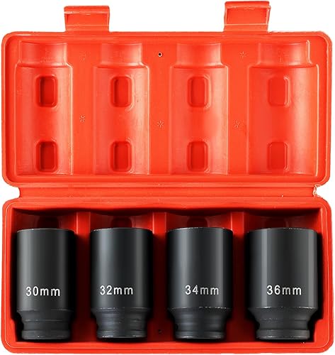 DASBET Juego de dados de impacto profundo de 1/2 pulgada, 4 piezas, juego de llaves de impacto de eje profundo de alta resistencia, 12 puntos,