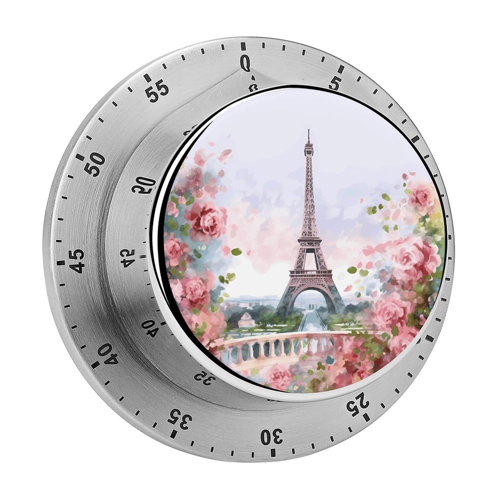 Paris Eiffel Tower with Flowers Printed Waterproof Christmas Timer with Loud Alarm Outdoor Timer for Cooking Exercise Baking