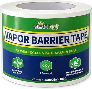 Vapor Barrier Tape, 3 in x 180 ft, High-Adhesion Waterproof Seam Tape for Crawl Spaces and Moisture Barriers, White Polyethylene Tape for Sealing Underlayment, Insulation, and Plastic Liners