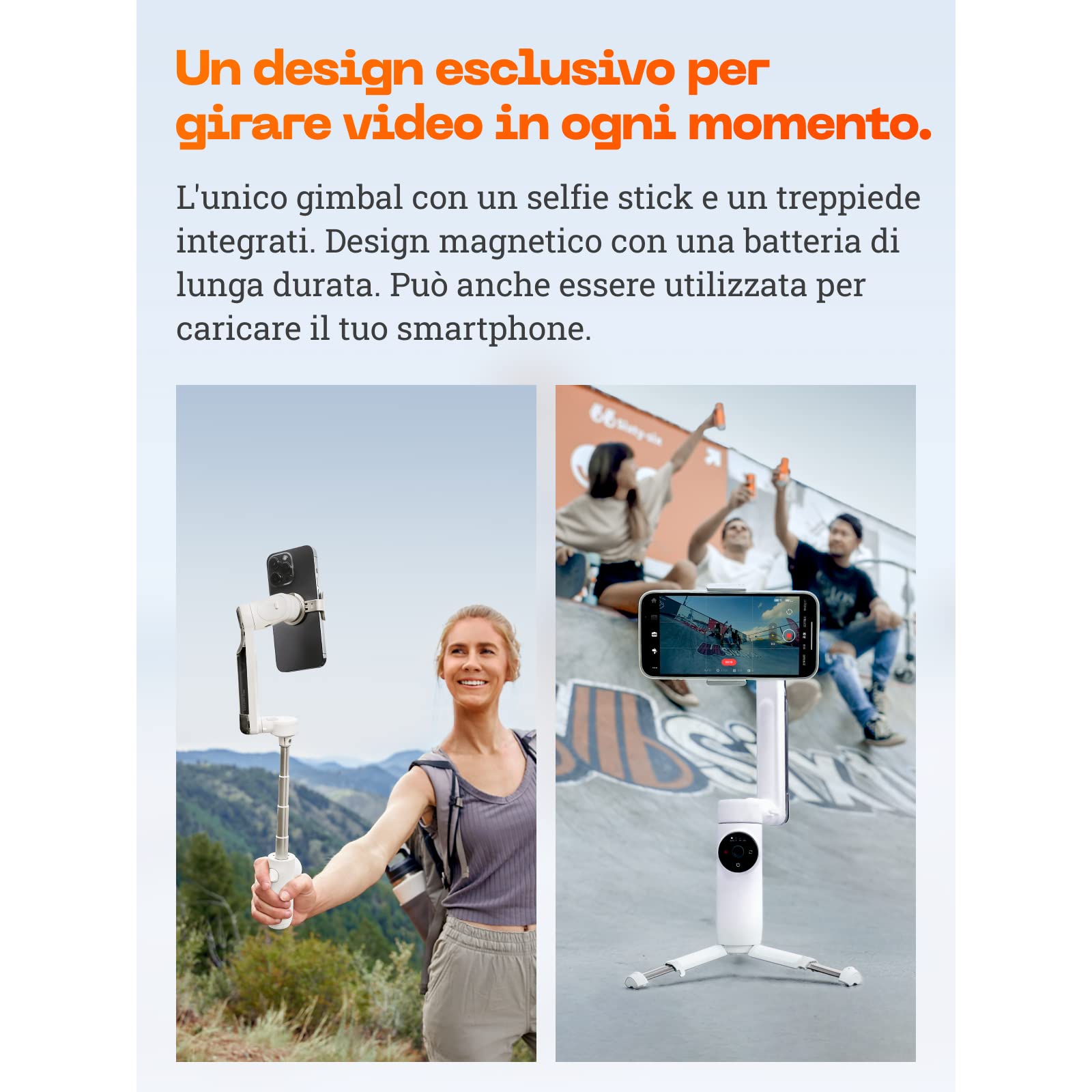 Insta360 Flow - Stabilizzatore per smartphone potenziato dall'IA, dotato di tracciamento, stabilizzazione a 3 assi, selfie stick e treppiede incorporati, portatile e pieghevole, Grigio Pietra
