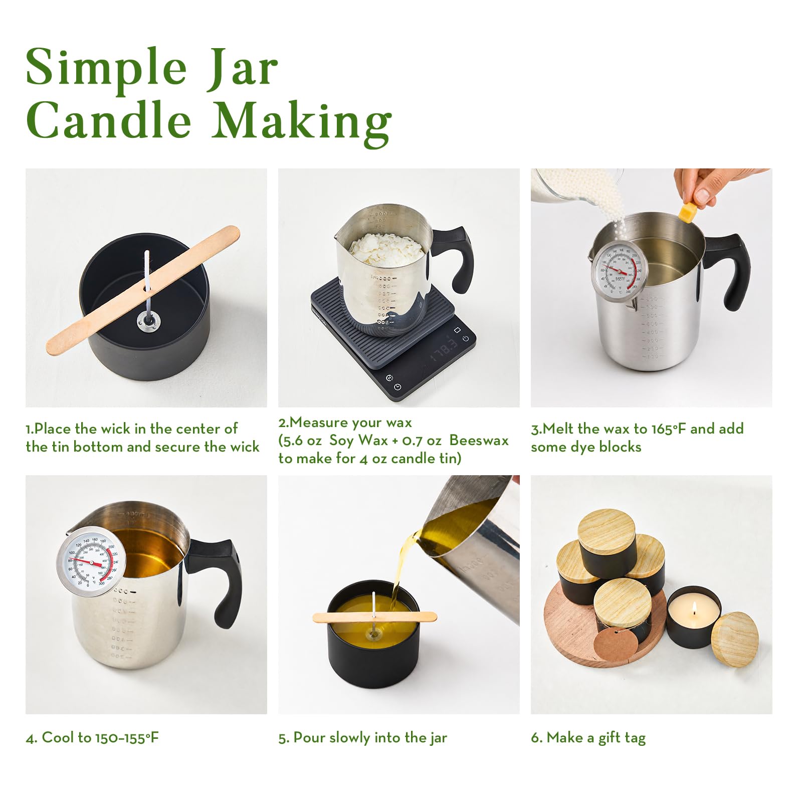 Ashlux Kit per realizzare candele con cera di soia e cera d'api, accessori fai da te, include coloranti colorati, stampi, termometro a quadrante, facile per adulti e principianti, ideale per arte