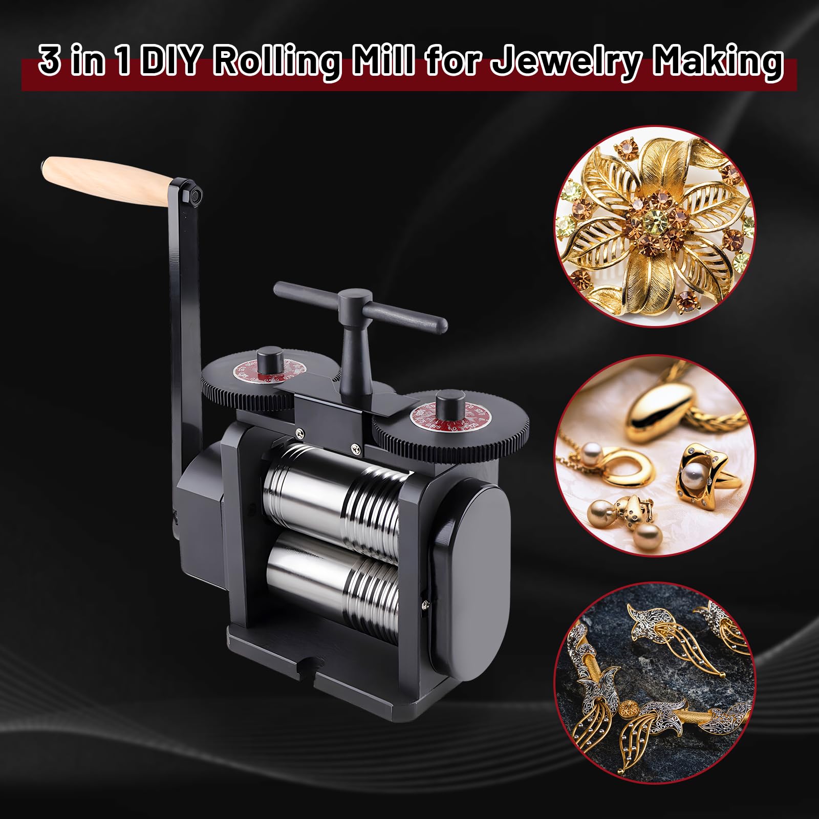 Gdrasuya10 130MM Manual Combination Rolling Mill Machine Jewelry DIY Press Tool Rolling Mills for Jewelry Making for Metal Sheet Flat Pressing Gear Ratio: 4:1 Max Opening 5 MM
