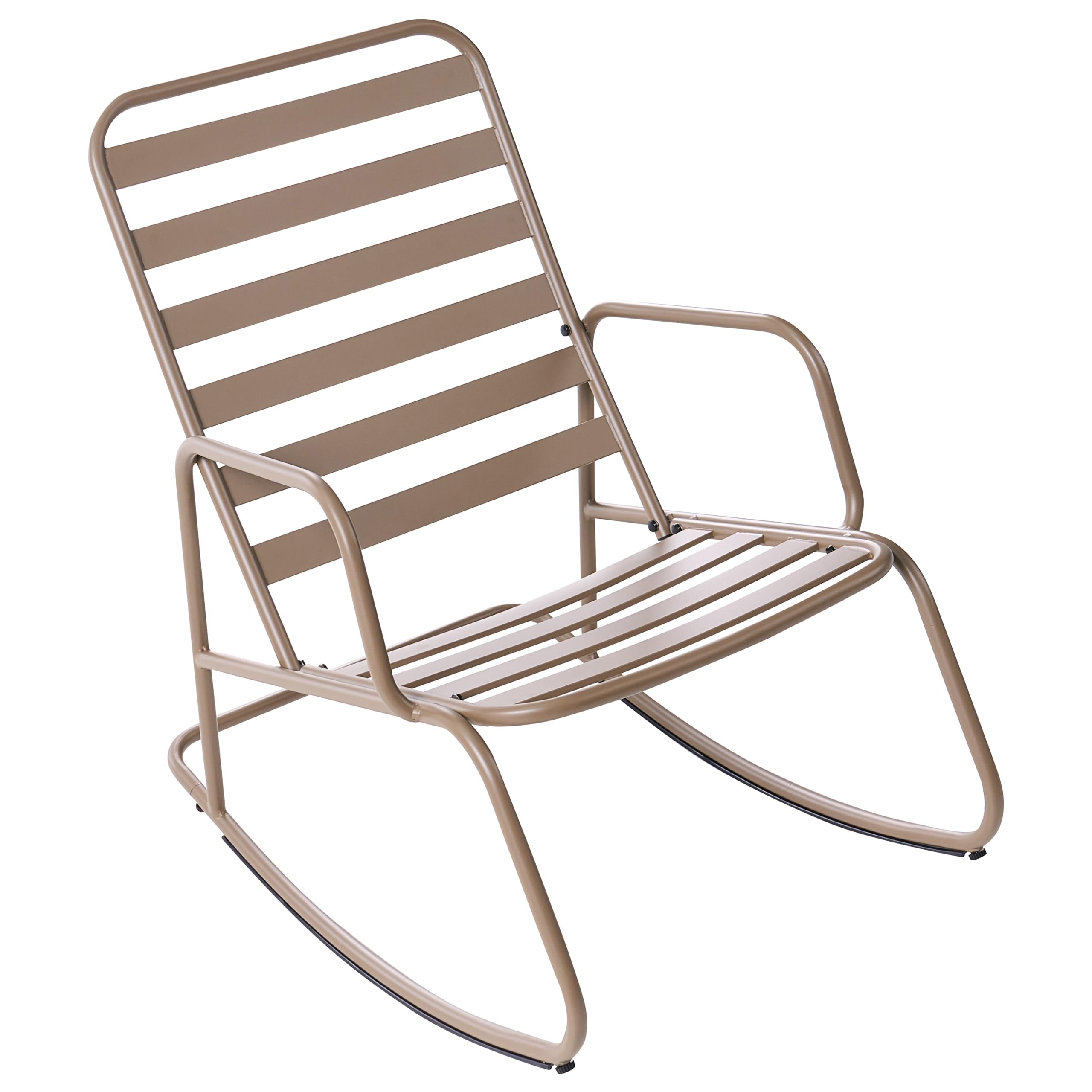 Beliani Sedia a dondolo da giardino moderna in metallo Design a doghe per esterni Alluminio Tortora