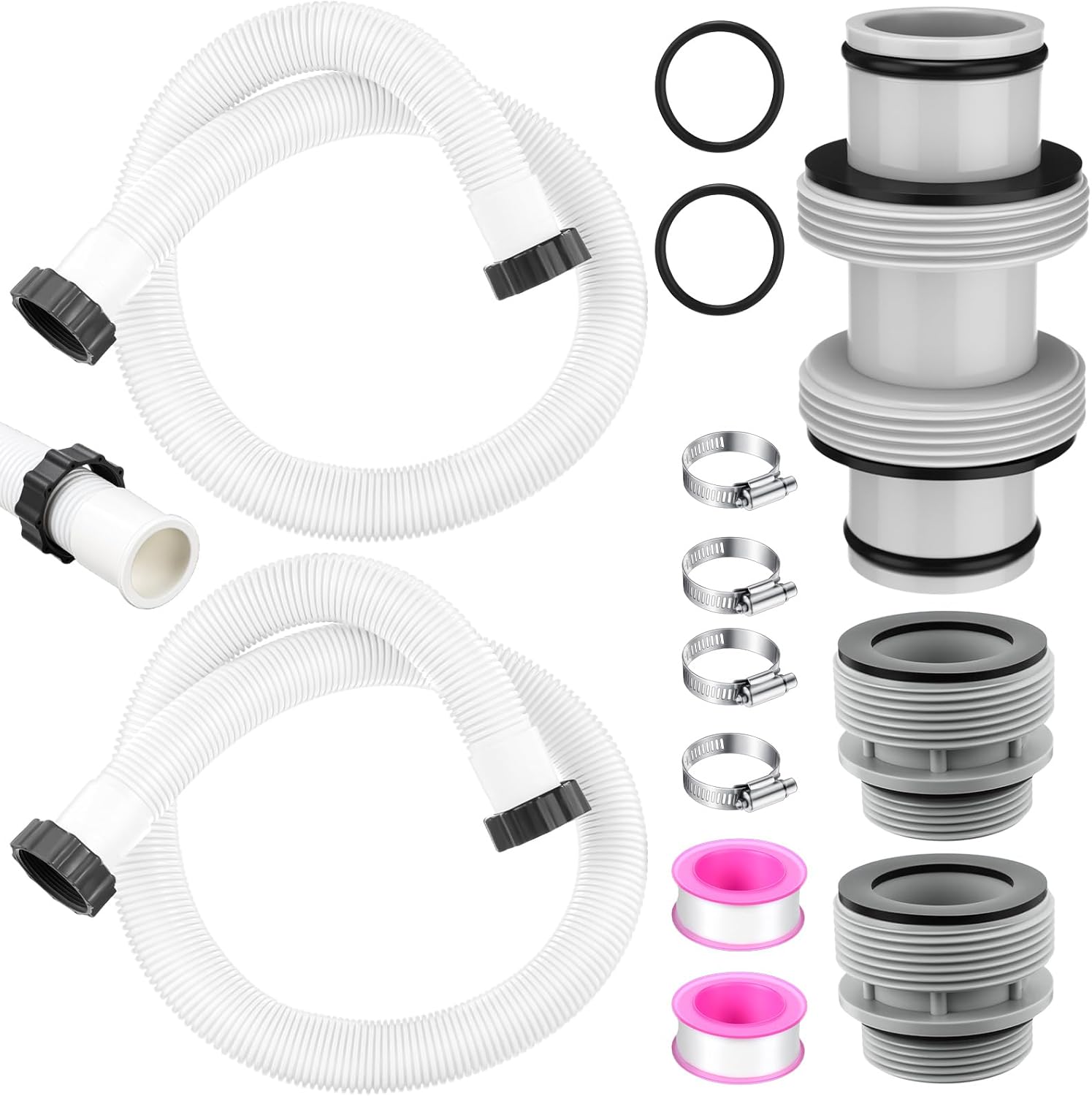 2 Pack 1.5"x59" Pool Pump Hose Kit for Above Ground Pool Compatible with Intex 29060E, with Straight 1.5" Connector, 2 4560 Conversion Adapter (40mm to 1.5") for Sand Filter Saltwater (White)
