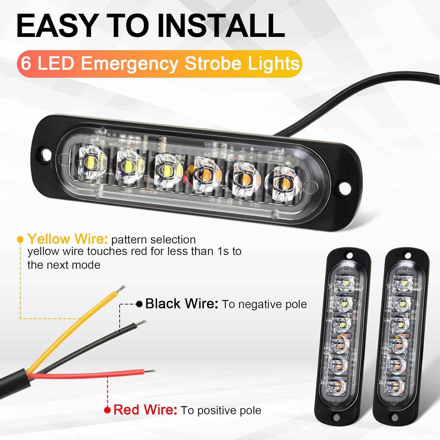 20 Pack LED Emergency Strobe Lights 6 LED Amber White Surface Mount Flashing Lights Warning Emergency Flashing Lights Construction Caution Lights for Truck Off Road Car Firefighter Vehicles ATV SUV