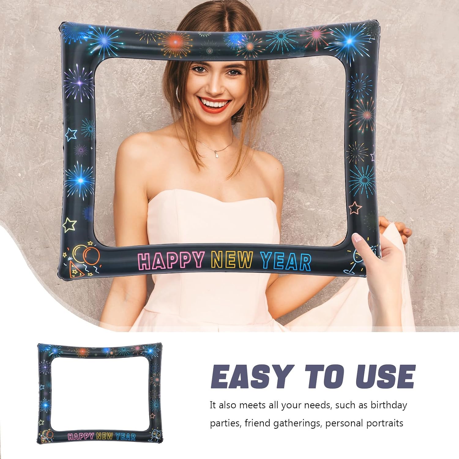 DECHOUS New Year Party Photo Booth Props Frame - Blow Up Inflatable Photo Frame Selfie Props - Chinese Happy New Years Decorations Party Supplies
