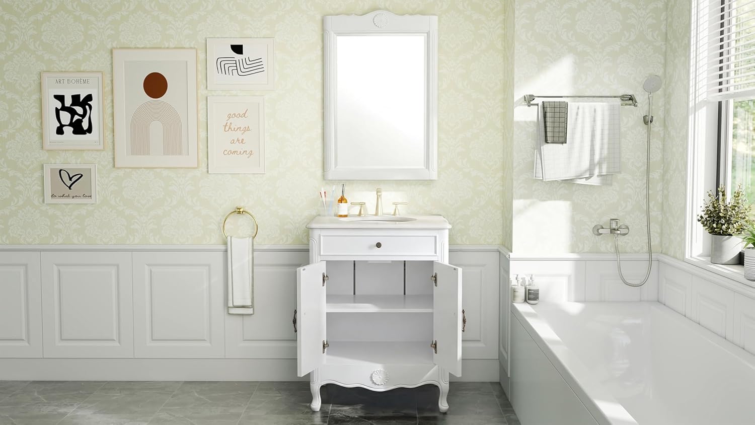 Benton Collection 26" Daleville Antique White Shabby Chic Bathroom Sink Vanity 838AW