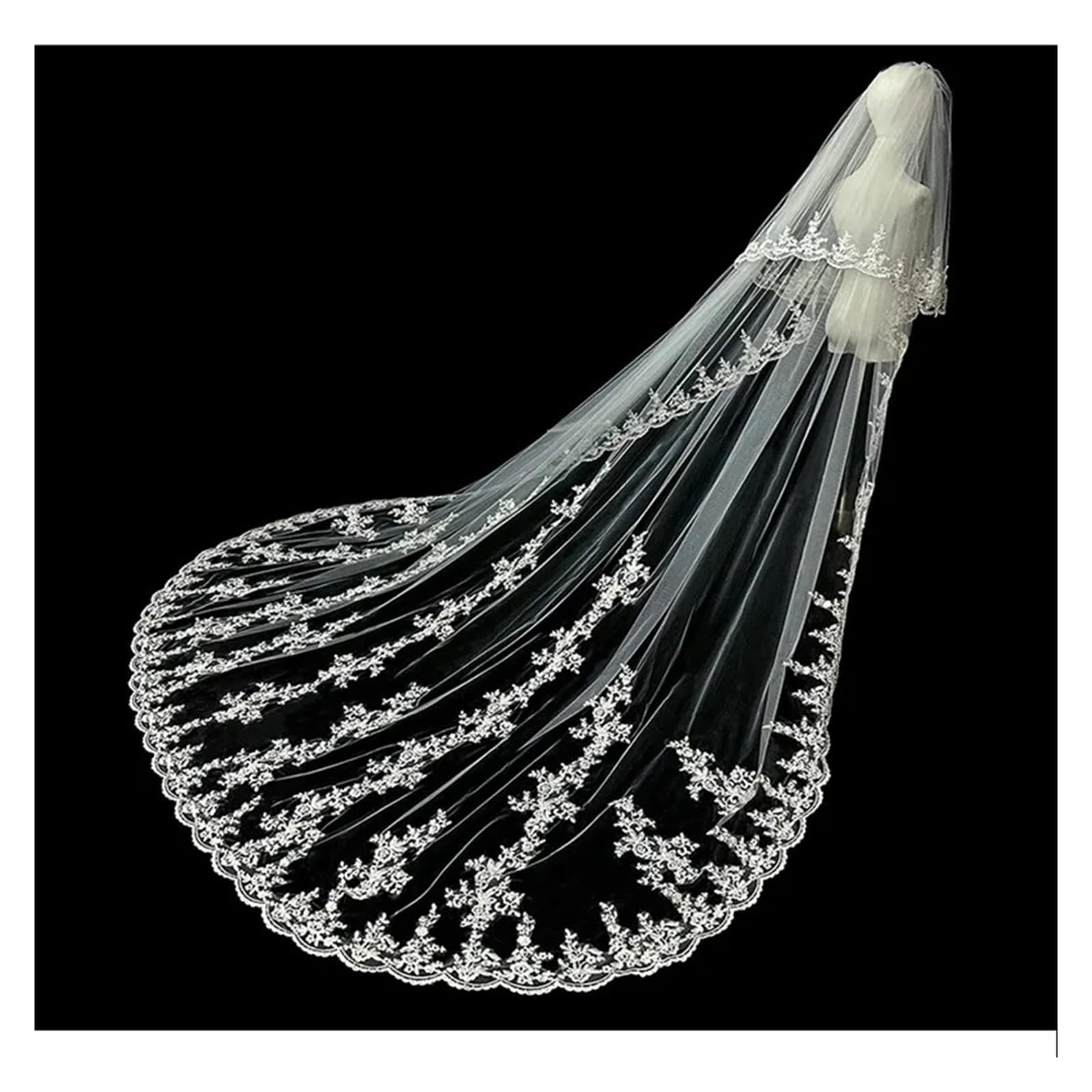 Schleier Braut Weißer Elfenbein 3M 4M 5m Zweischichtiger Hochzeitsschleier mit Kamm, Spitzenkante, Brautschleier, appliziertes Kathedralen-Hochzeitszubehör Brautschleier(Ivory,500cm)