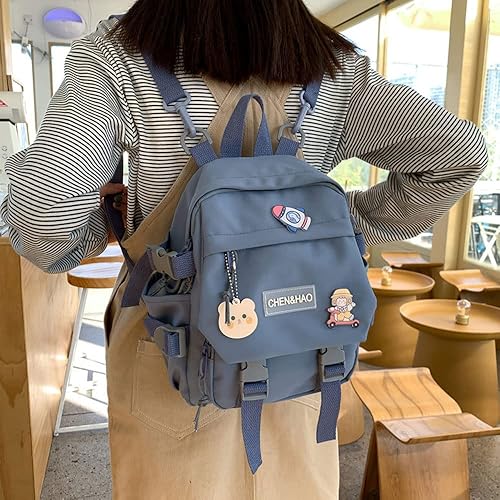 Miniatura 2 de Mini mochila kawaii con bonitos accesorios de alfiler, colgante de felpa, mochila escolar kawaii linda mini estética, Azul 3, Mochilas tipo mochila
