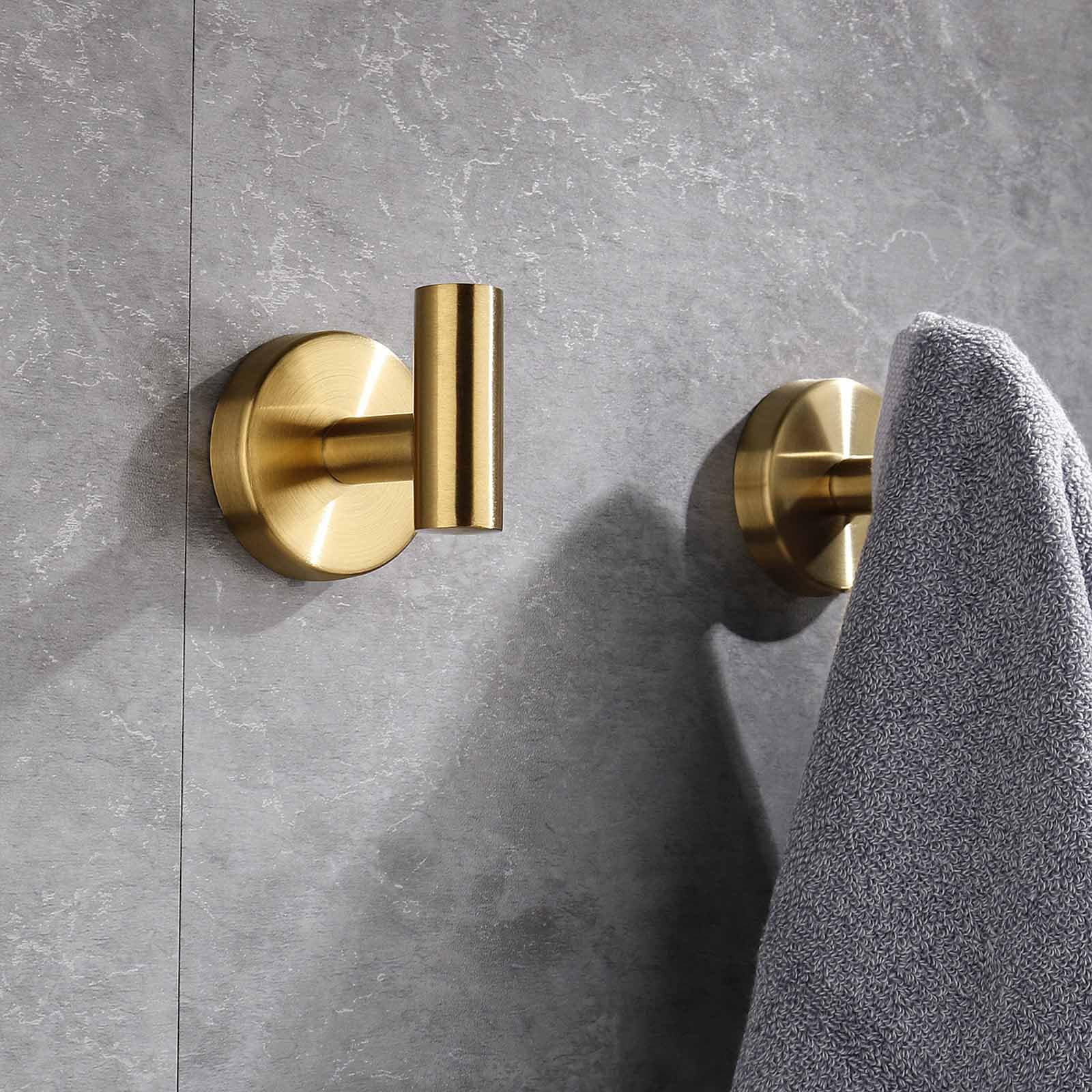 Betadistor Juego de 4 Accesorios de Ferretería de Baño - Estante Montado en Pared de Acero Inoxidable Cepillado SUS 304, 1x Anillo Porta Toallas + 1x Soporte para Rollo de Papel Higiénico + 2 x Gancho