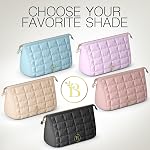 Quilted Pink Makeup Bag for Women, Travel Makeup Case with Wide-Open Top, Cosmetic Bag Organiser with Internal Pockets, Lightweight Toiletry Pouch for Everyday Essentials