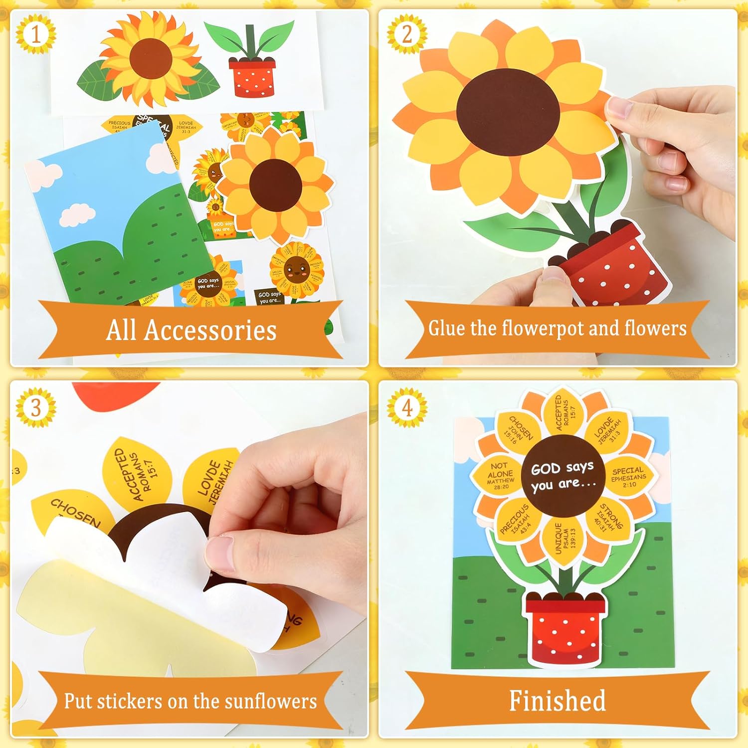 chiazllta 30 Pack Christian Arts Crafts Kit for Kids VBS Crafts Sunflower Cardboard with Religious Stickers Catholic Vacation Bible DIY Ornaments Gift for Sunday School Game Activities Supplies