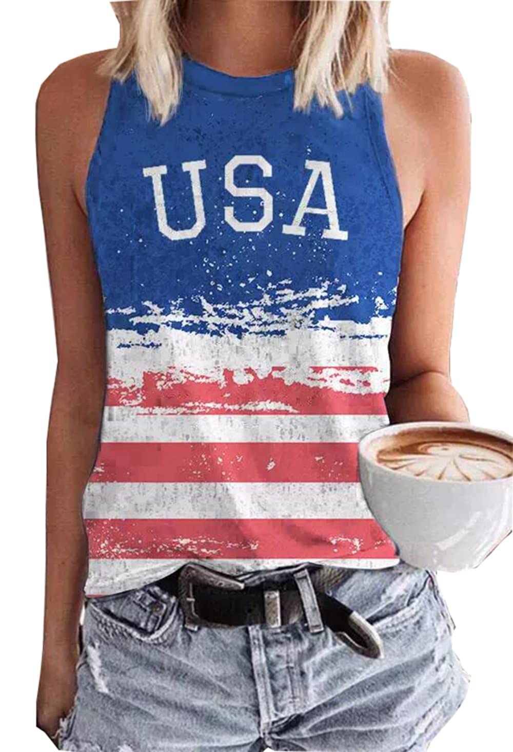AIMITAG American Flag Tank Tops Women USA Stars Stripes Patriotic T Shirt Summer Casual Sleeveless Vest Tees